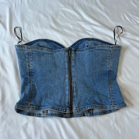 Zara Blue Denim Strapless Corset Top Wmns S Rodeo Western Festival Country - Picture 4 of 7